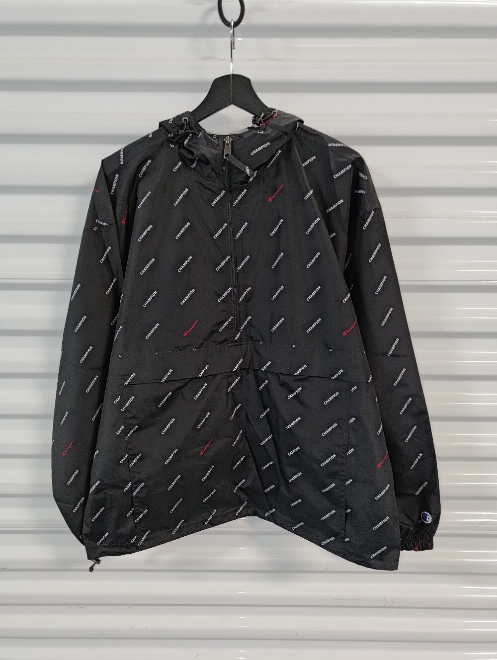 Champion Stadium Packable Windbreaker Jacket Black All Over Print Men Large